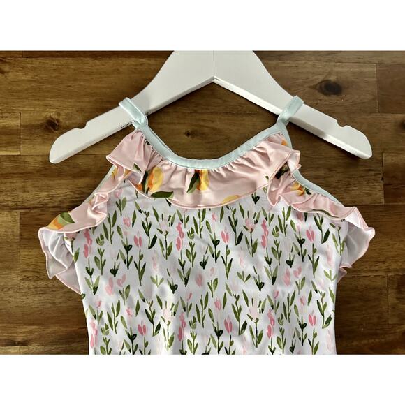 NNWT SweetHoney Mary One Piece Swimsuit Savannah Floral Ruffle White Pink 4T - Picture 3 of 7